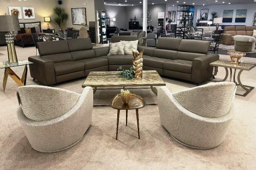 3 Pc. Leather Sectional With Motion & Swivel Chairs