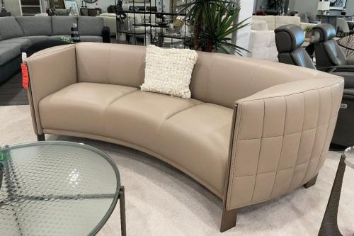 Curved Leather Sofa With Quilted Sides & Back
