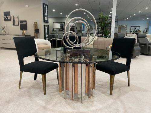 Glass Top Dining Table With Metal Base In Combination Finishes