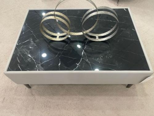 Cocktail Table With Porcelain Top & Leather Base